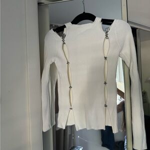 Unique white knit sweater top long sleeve open